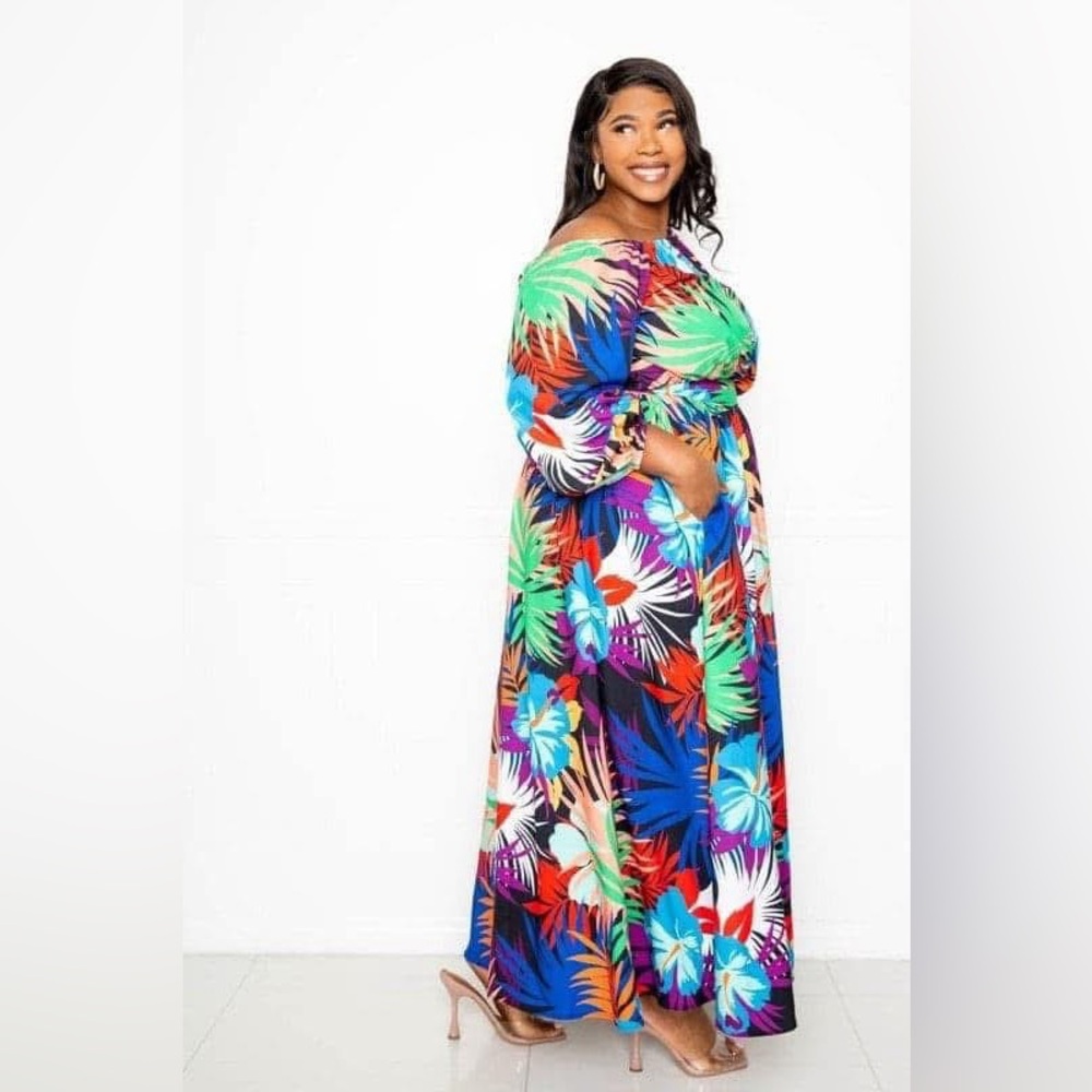 PLUS SIZE FESTIVE PALM MAXI